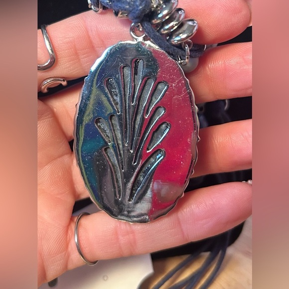 NWT Blue Moon Agate & Sodalite Silver Statement Necklace Pendant​​ - Picture 5 of 5